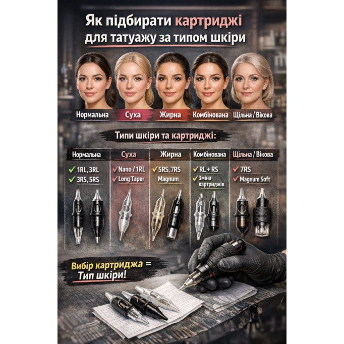 Як правильно підбирати картриджі для татуажу залежно від типу шкіри