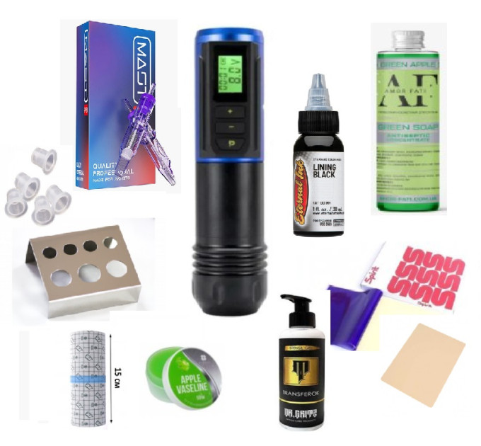 Тату набор для новичка с беспроводной машинкой Portex Gen S Blue