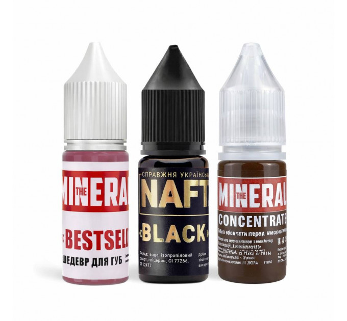 The Mineral Набор пигментов для татуажа Concentrate + белый пигмент в подарок, 11*6мл + 6мл